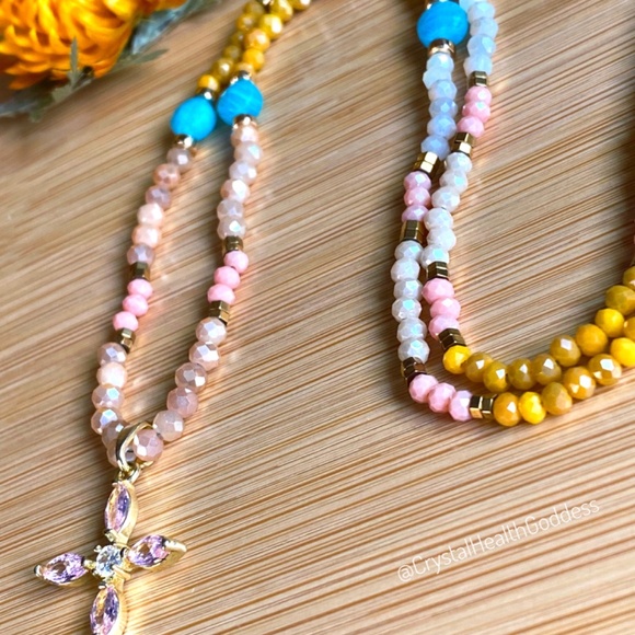 Amazonite with Austrian Crystals Christian Cross Necklace - Picture 3 of 11